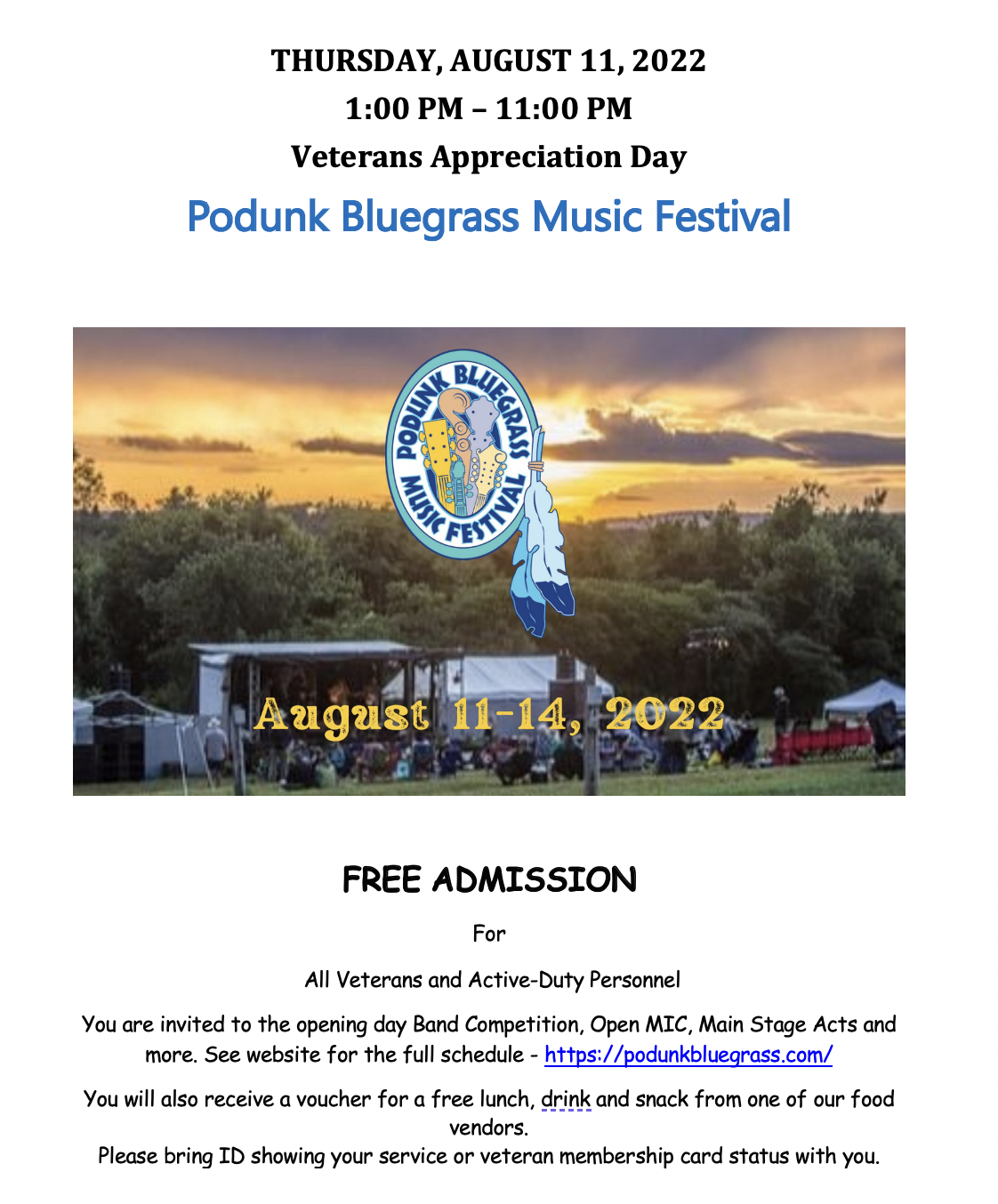 Vet Appreciation Day Podunk Bluegrass Music Fest