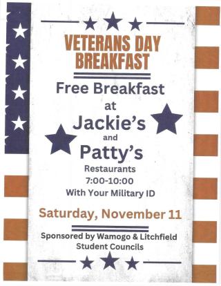Wamogo & Litchfield Student Councils sponsor a free Veteran's breakfast
