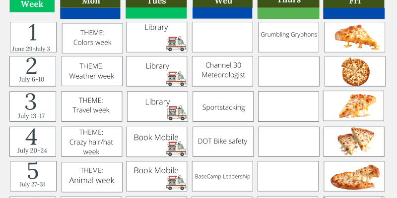 Summer Camp Calendar